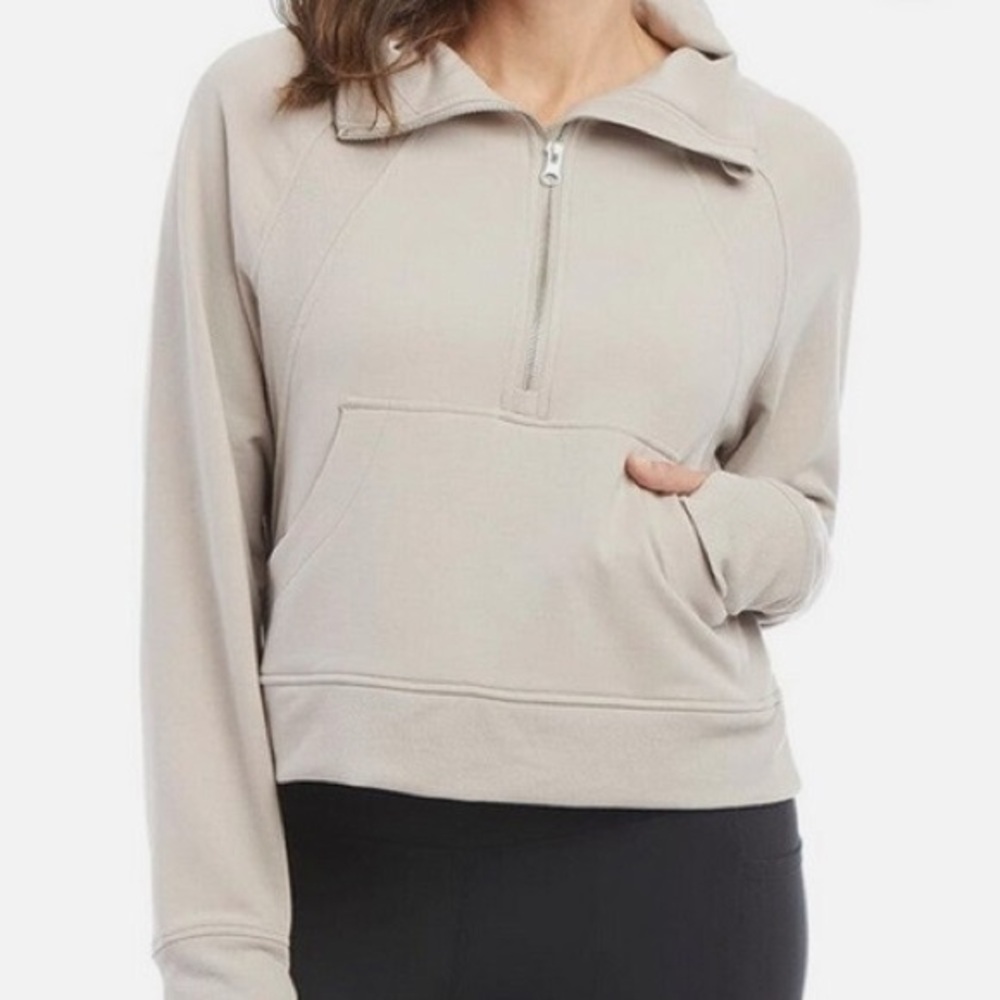 Danskin Cream Zip Up Sweater High Collar Relaxed Fit